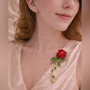Red Rose Gold Crystal Brooch